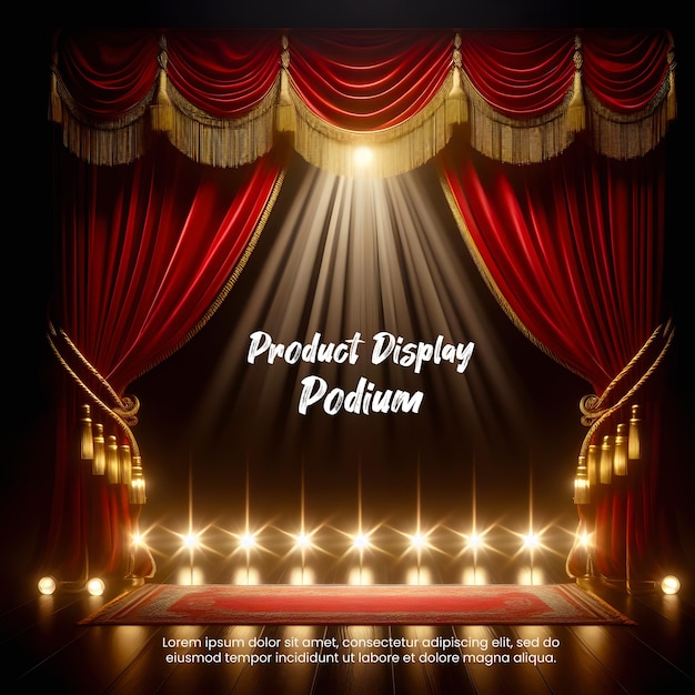 PSD product display podium 3d stage curtain realistic with lights