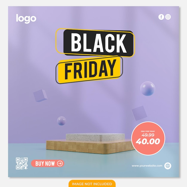 Product display podium decorated black friday for food social media on purple background