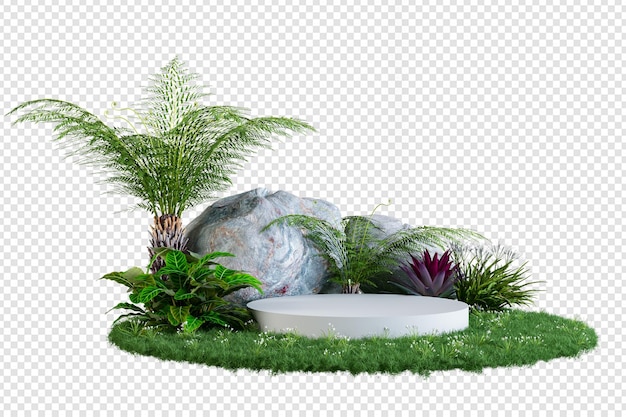 PSD product display stand decorated with plant