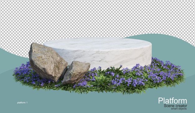 product display stand In een bloementuin met een andere natuur