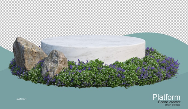 product display stand In een bloementuin met een andere natuur