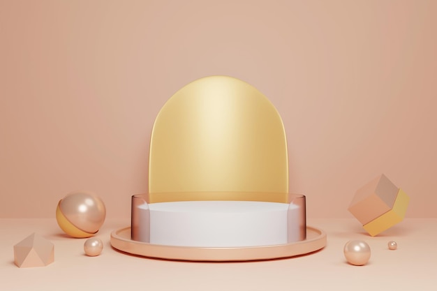 product podium 04 elegant white stage with transparent glass and golden backdrop