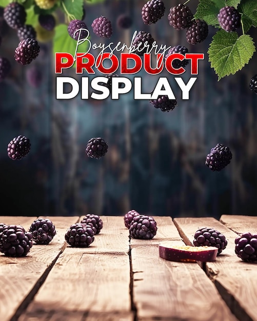 PSD presentazione del prodotto background design decorativo con boysenberry