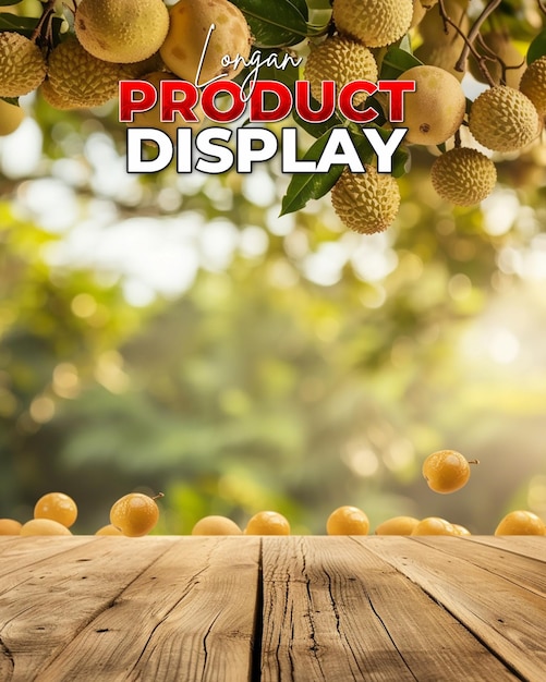 Poster promozionale del prodotto sullo sfondo con longan