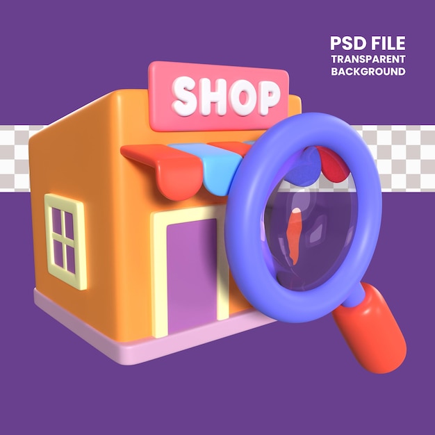 PSD Икона 3d-иллюстрации поиска продукта