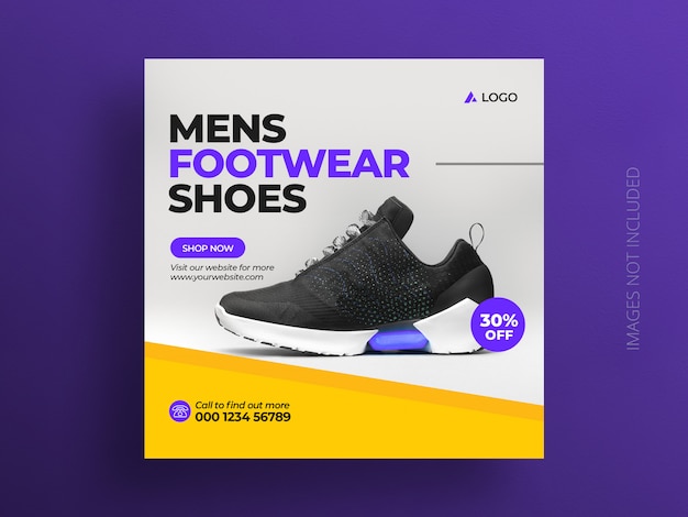 Product social media post banner template or shoes sale square flyer