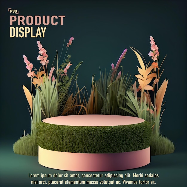 productdisplay met een groene achtergrond en planten