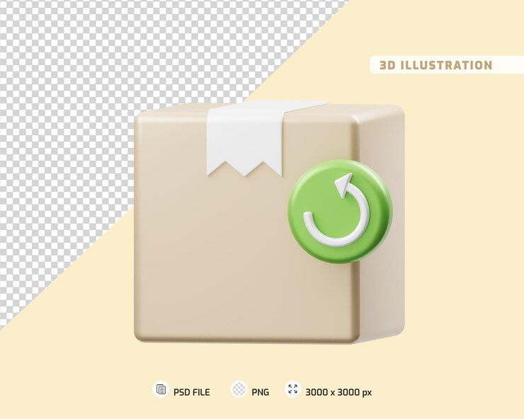 PSD productretour 3d illustratie