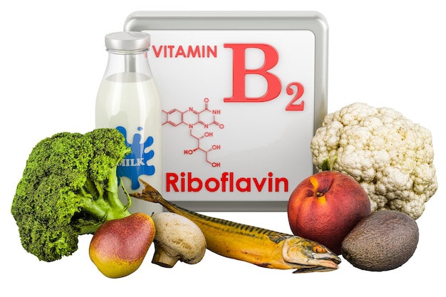Products containing Vitamin B2 Riboflavin 3D rendering isolated on transparent background