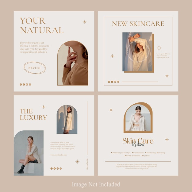 Produkty do pielęgnacji skóry instagram post set premium psd