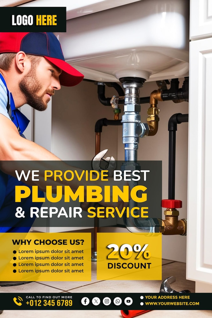 PSD profesjonalny plumber kopiował plakat kosmiczny i ulotkę