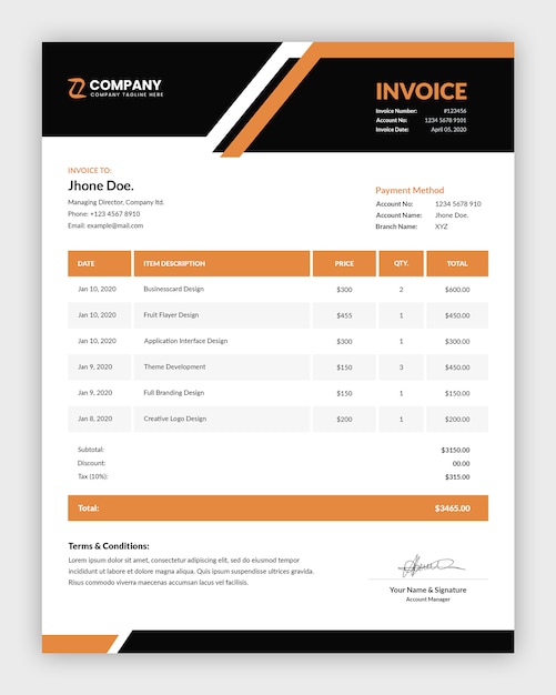 Professional abstract business invoice template