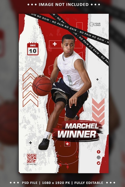 PSD professional basketball player flyer social media story template