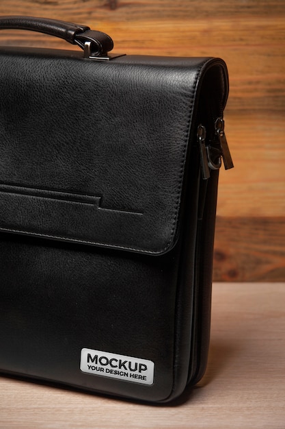 PSD professional black leather briefcase with branding