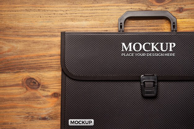 Professional black leather briefcase with branding