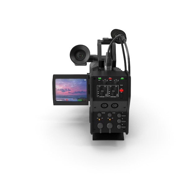Professional Black Video Camera with Screen and Microphone
