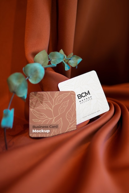 PSD professional business card mock-up with terracotta background color