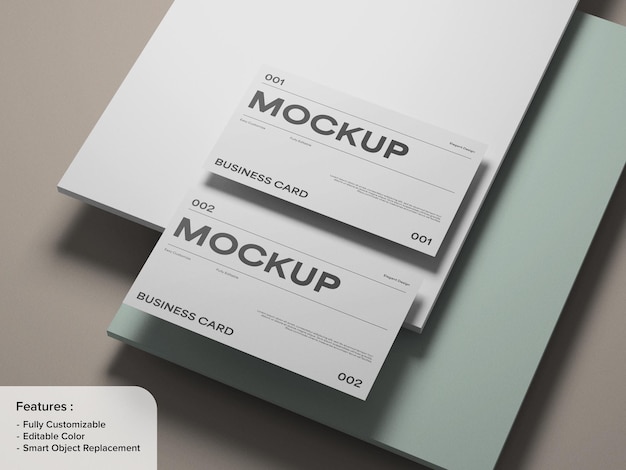 professional business card mockup placed over light pastel background layers