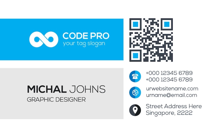 PSD professional business card with contact information and qr code