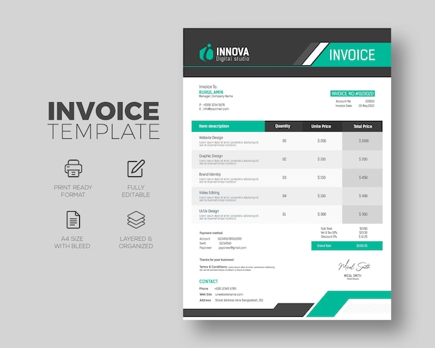 プロフェッショナルビジネスインボイステンプレートデザイン