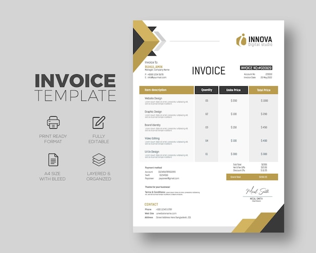 PSD professional business invoice template design