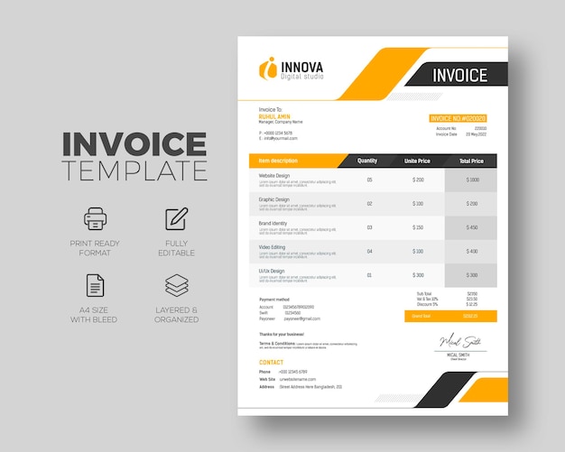 PSD professional business invoice template design