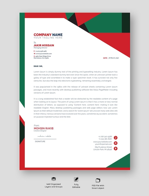 Professional Business Letterhead Template with Modern Design and Fully Editable PSD File