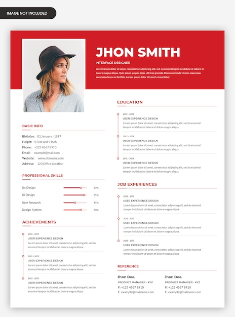 PSD professional clean red cv resume template design with photo