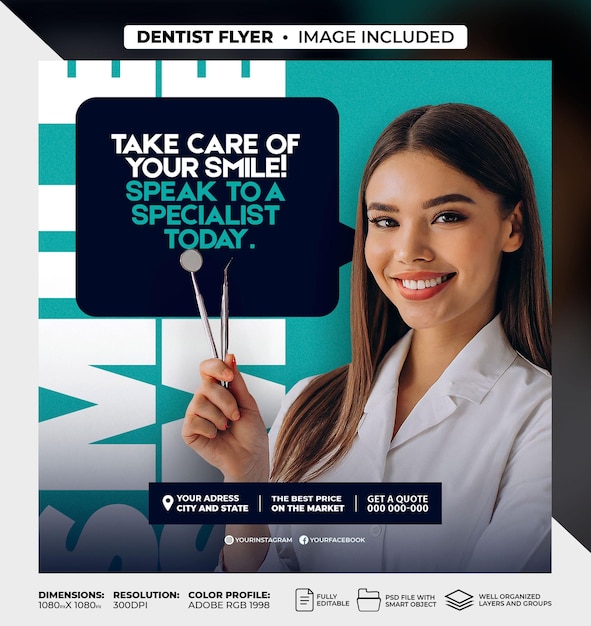 PSD professional dental clinic instagram post template