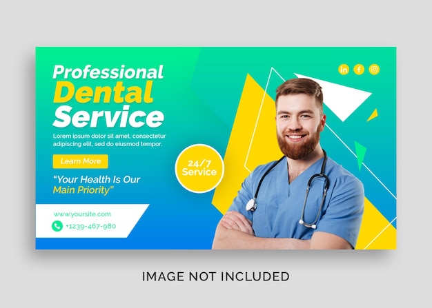 Dentista professionale e banner web medico sanitario o copertina di facebook