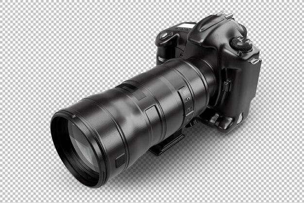 Professional DSLR camera with telephoto lens. Isolated. 3D Rendering