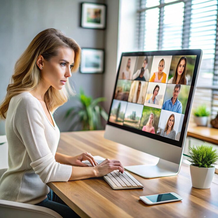 PSD professional female photographer works in photo editing app software on his personal computer
