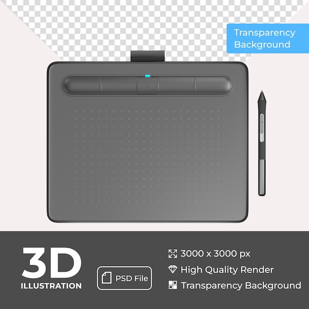 Professional graphics tablet with digitized pen. Isolated on transparent background.
