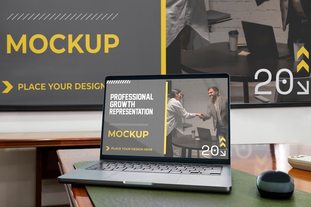 PSD professional growth representation with laptop mockup