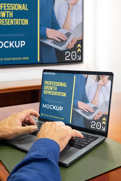 PSD professional growth representation with laptop mockup