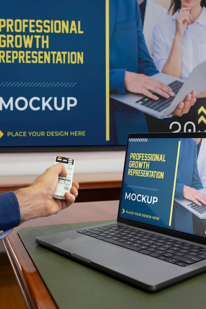 Professional growth representation with laptop mockup