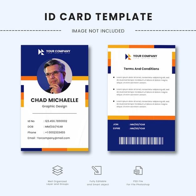 professional id card template design with business information
