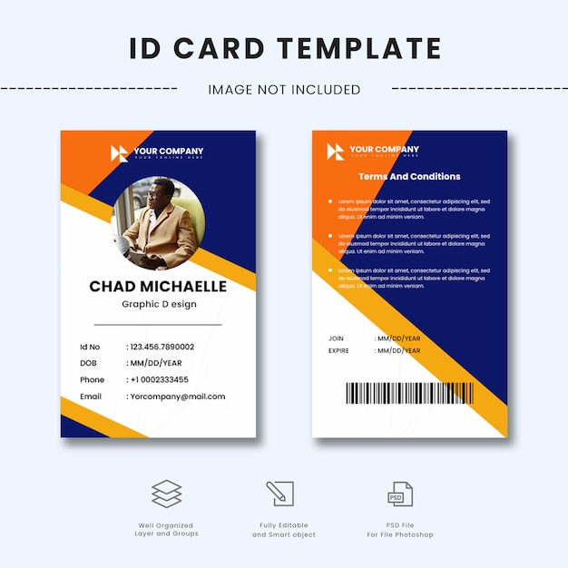 professional id card template with geometric design for employees and staff