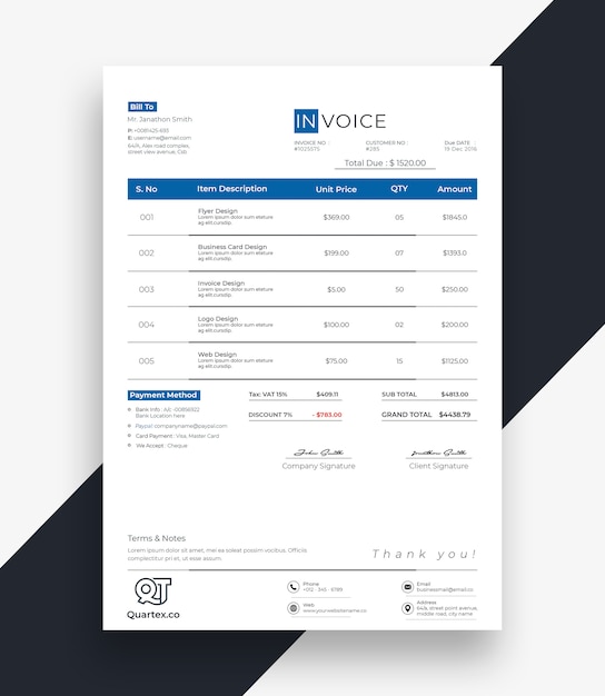 PSD professional invoice bill template