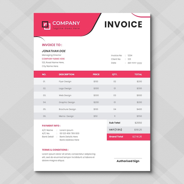 Professional invoices elegant bill form business invoice accounting template cash memo print book