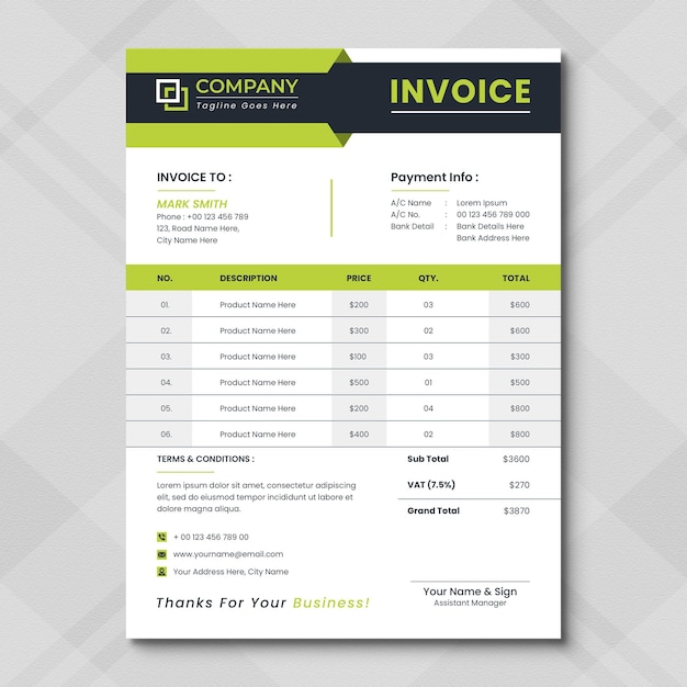 Professional invoices elegant bill form business invoice accounting template cash memo print book