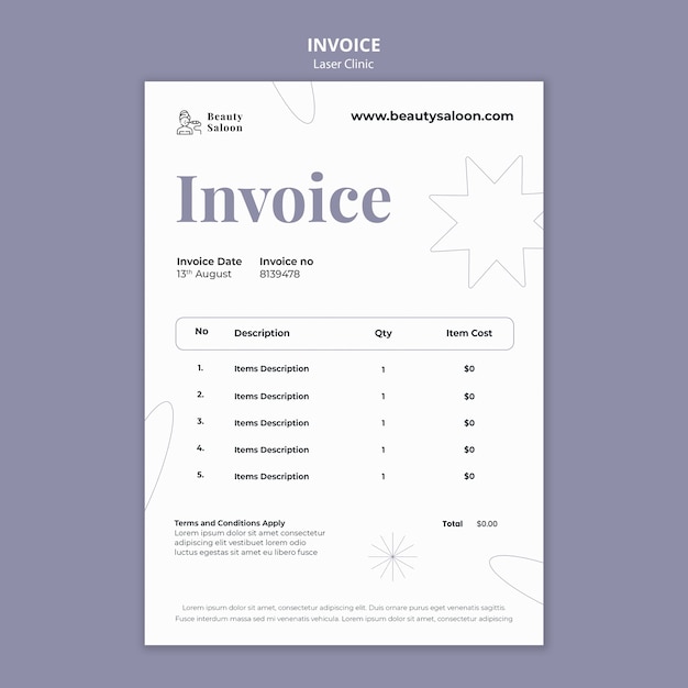 Professional laser clinic invoice template
