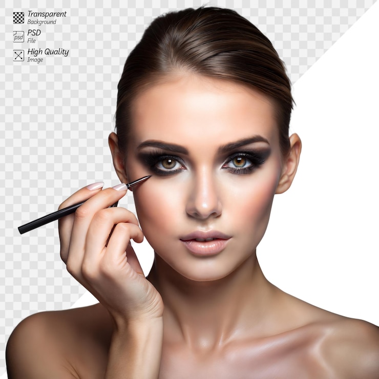 PSD professional makeup artist applying eyeliner on model