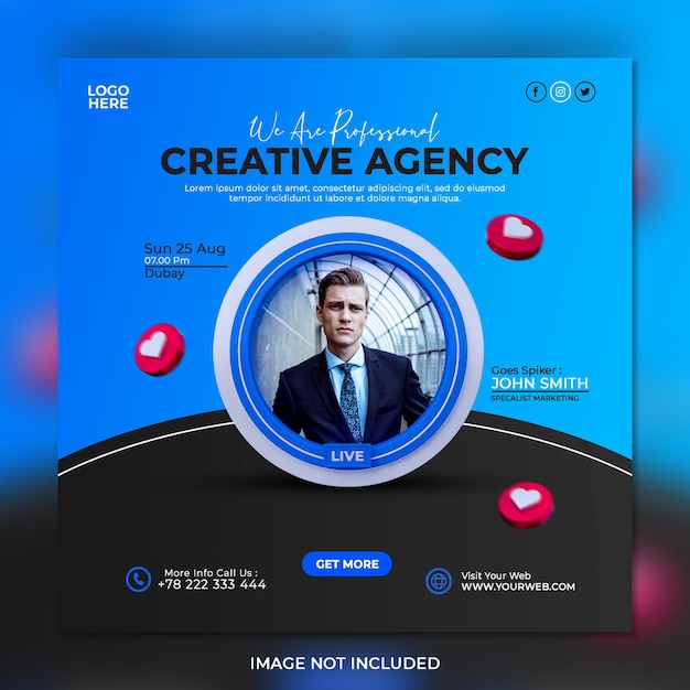 Professional marketing agency and corporate social media post template