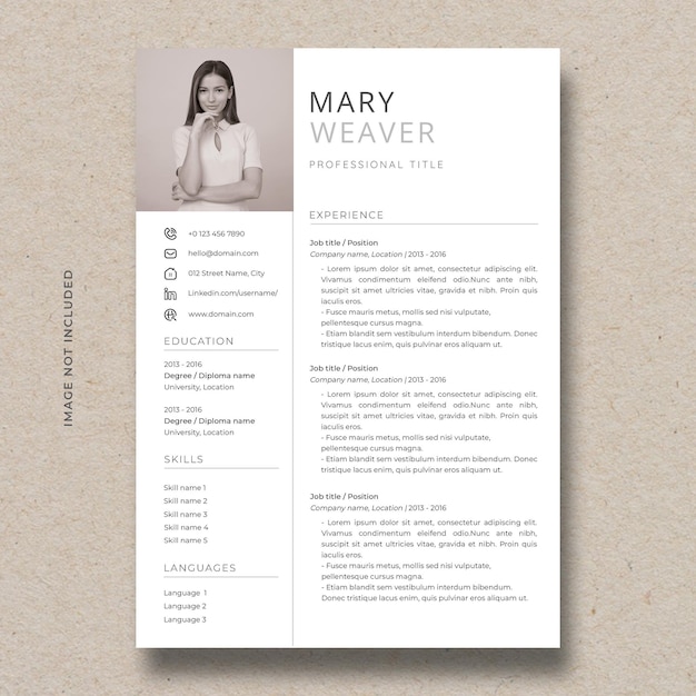 Professional minimal and modern cv template or resume with photo