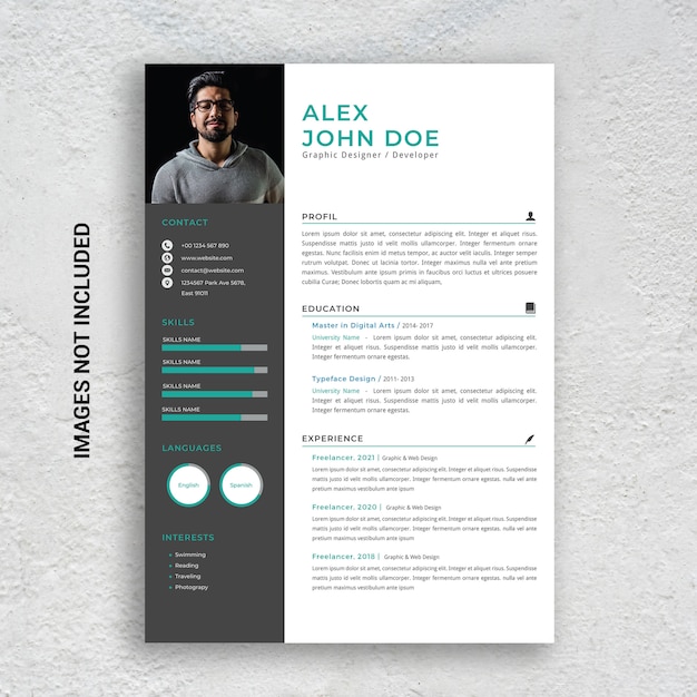 PSD professional minimalist cv resume template, green and black