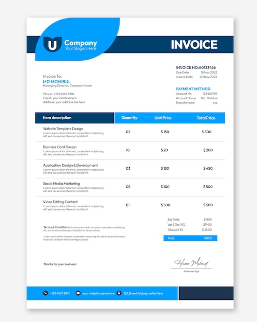 Professional modern corporate business invoice template