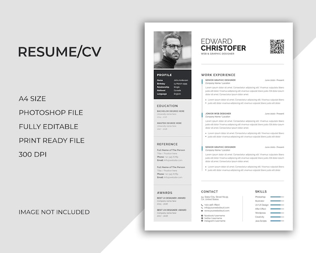 professional modern and minimal resume or cv template
