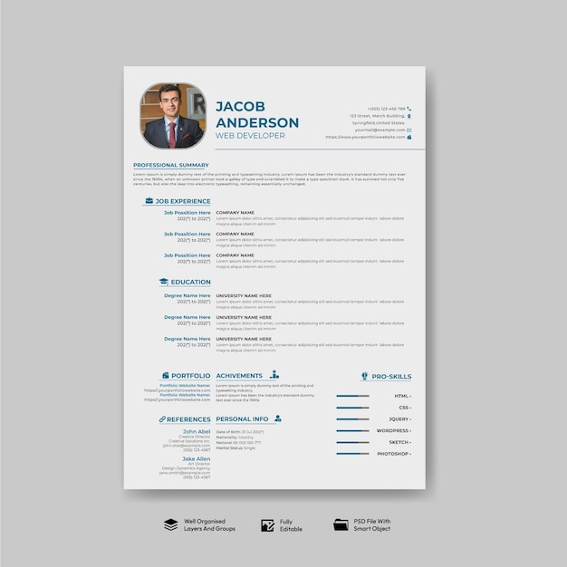 Professional Modern Minimalist Resume CV Template