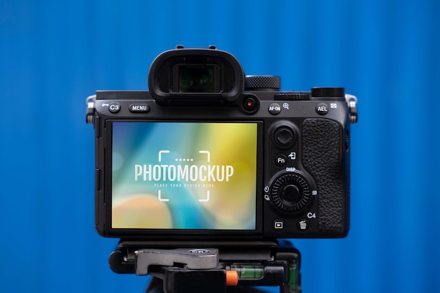 PSD professional photo camera with blue background